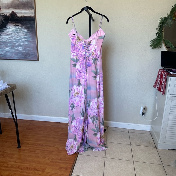 House of CB Seren Pink‎ Floral Floral Lace Back Maxi Dress NWOT Size L D-DD - Picture 10 of 16